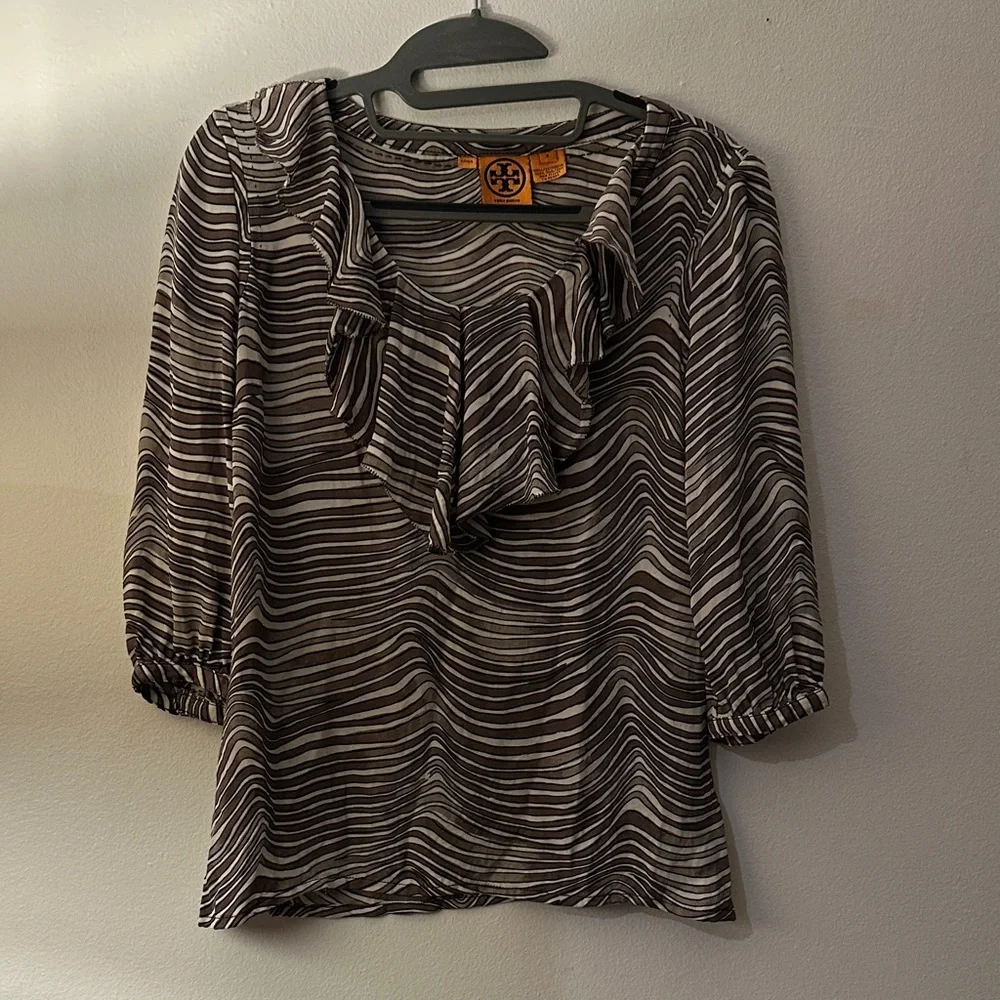 Tory Burch Black and White Striped Blouse - Preloved